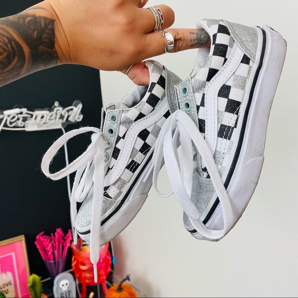 Glitter checkered kid vans